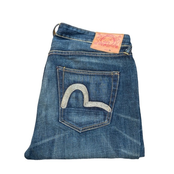 RARE Vintage Curved Leg Evisu Jeans Size 36 Blue - Picture 4 of 14